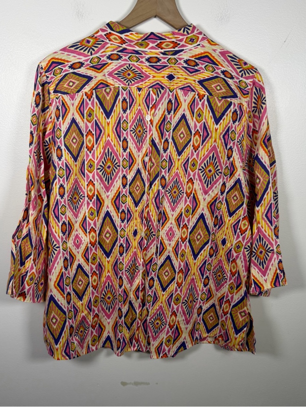 Chicos Effortless 100% Linen Button Up Back Shirt Size 3/XL Orange Pink Boho - Picture 7 of 9